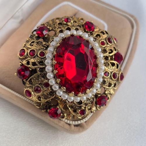 Rote kristall brosche antik - brosche,