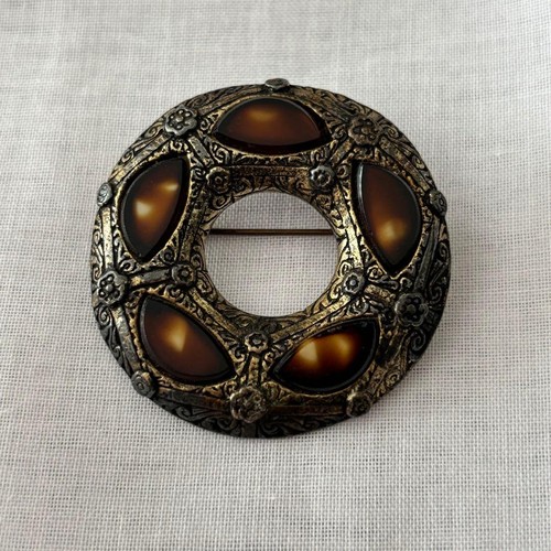 Vintage brosche kreis braun - brosche,