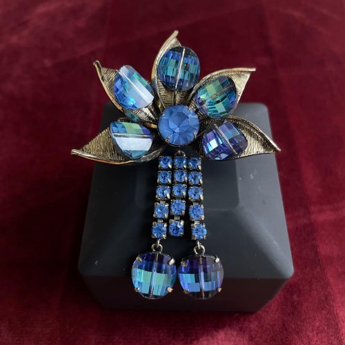 Blaue kristall brosche - blaue, antik